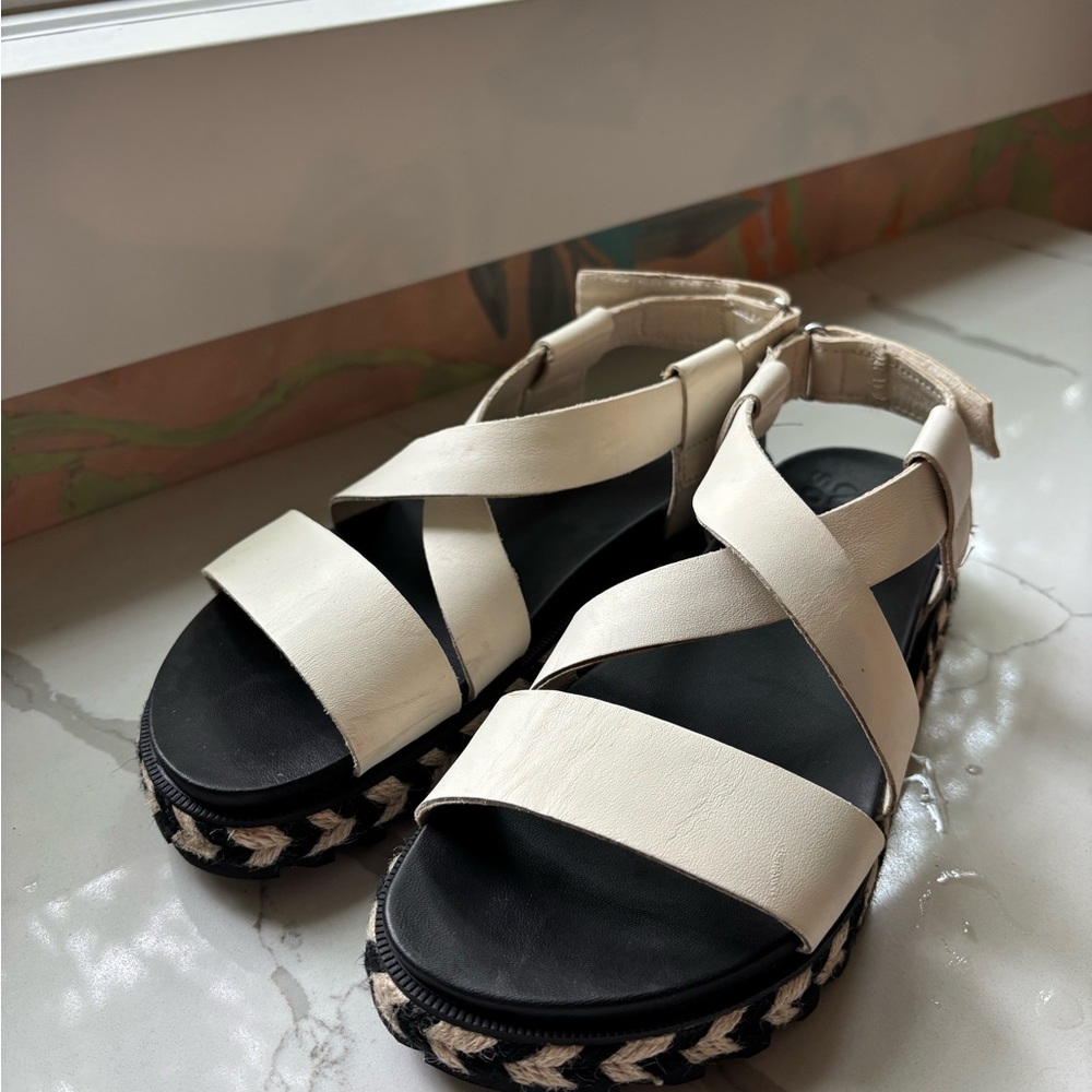 Sorel Cream and Black Chunky Platform Sandals